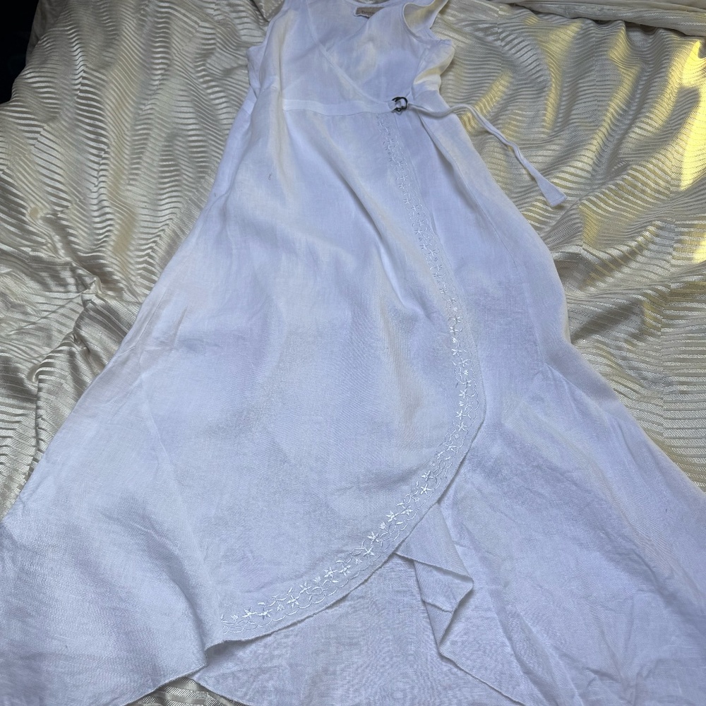 White Linen Wrap Dress | Sleevless Lightweight Short to Long Dress | Natural